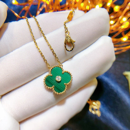 [⭐JeweliWhal]COLLIER TRÈFLE 15MM DIAMANT TURQUOISE