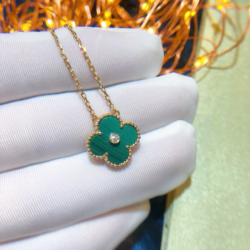 [⭐JeweliWhal]COLLIER TRÈFLE 15MM DIAMANT TURQUOISE