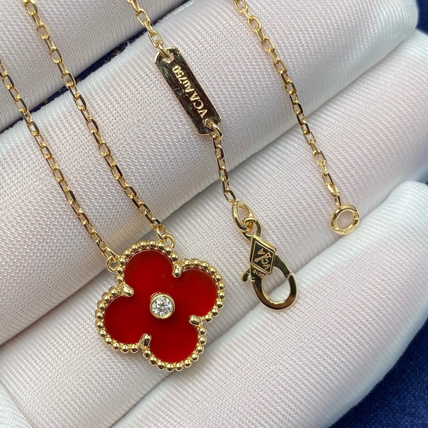 [⭐JeweliWhal]COLLIER TRÈFLE 15 MM DIAMANT CORNALINE