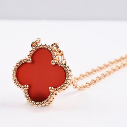 [⭐JeweliWhal]COLLIER FLEUR UNIQUE 15MM CORNALINE TRÈFLE