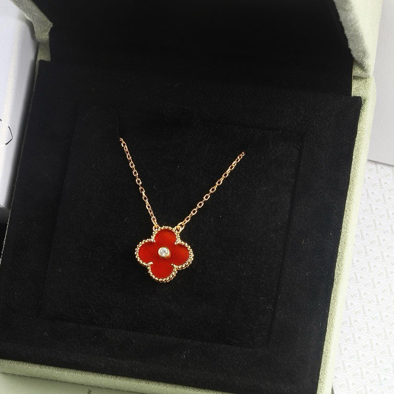 [⭐JeweliWhal]COLLIER TRÈFLE 15 MM DIAMANT CORNALINE