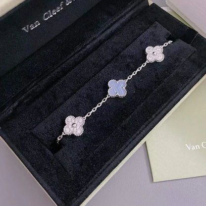 [⭐JeweliWhal] COLLECTION BRACELETS TRÈFLE 5 MOTIFS CHALCEDOINE VIOLETTE