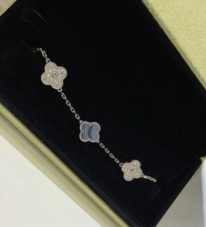 [⭐JeweliWhal] COLLECTION BRACELETS TRÈFLE 5 MOTIFS CHALCEDOINE VIOLETTE