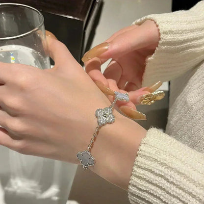 [⭐JeweliWhal] COLLECTION BRACELETS TRÈFLE 5 MOTIFS CHALCEDOINE VIOLETTE