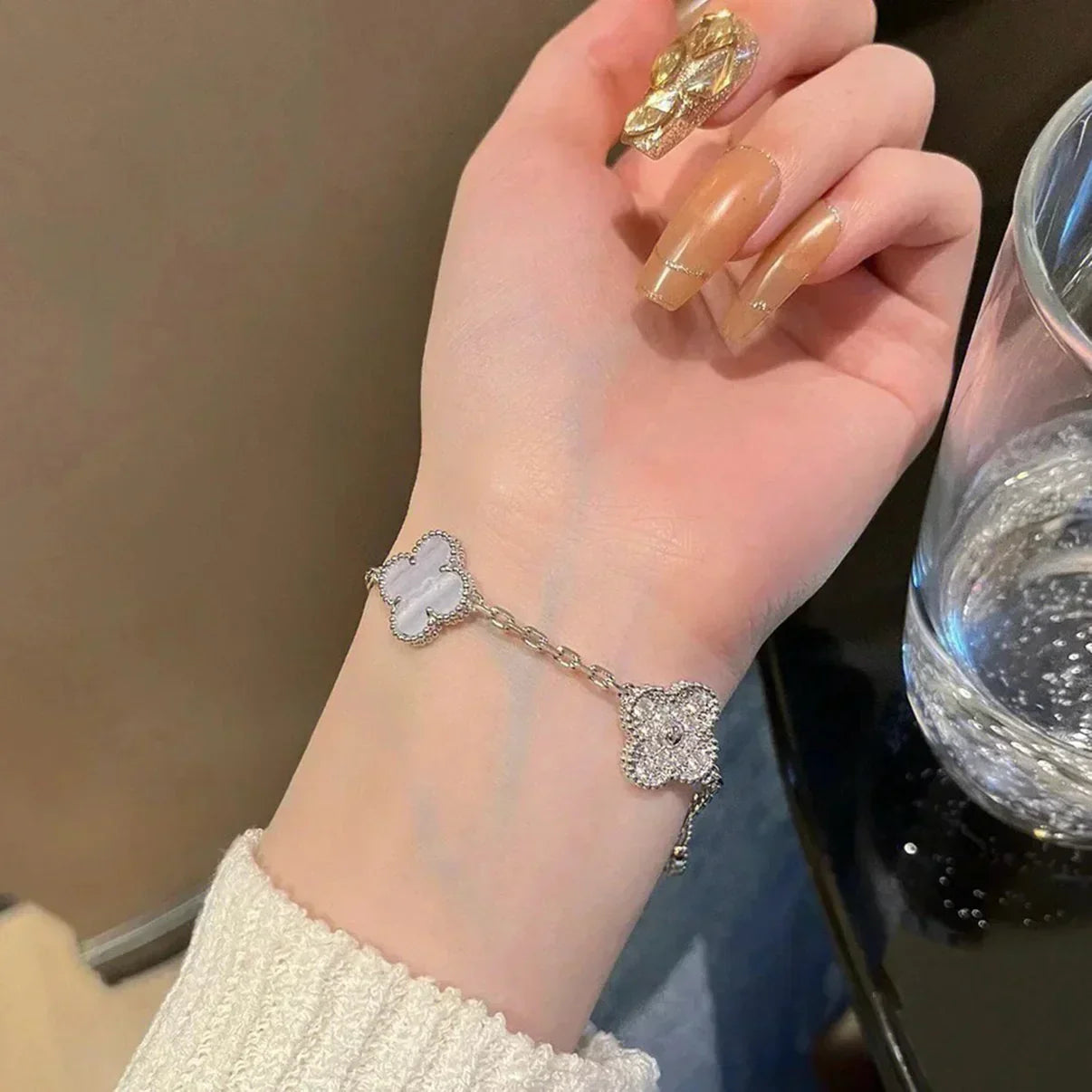 [⭐JeweliWhal] COLLECTION BRACELETS TRÈFLE 5 MOTIFS CHALCEDOINE VIOLETTE
