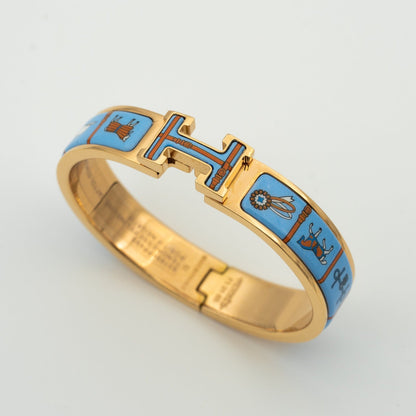 [⭐JeweliWhal]BRACELET H OR ROSE CÉRAMIQUE BLEUE