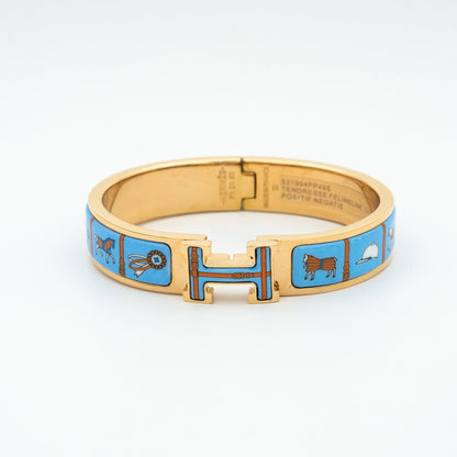 [⭐JeweliWhal]BRACELET H OR ROSE CÉRAMIQUE BLEUE