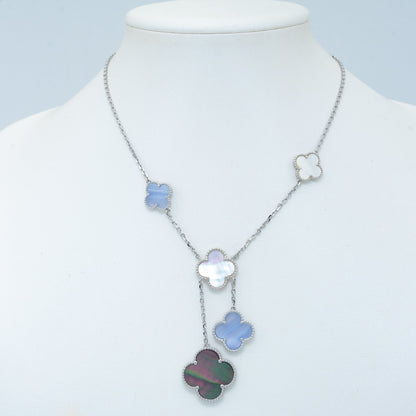 [⭐JeweliWhal]COLLIER TRÈFLE MOP CHALCEDOINE ARGENT 6 MOTIFS