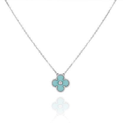 [⭐JeweliWhal]COLLIER EN ARGENT CLOVER 1 DIAMANT BLEU CLAIR