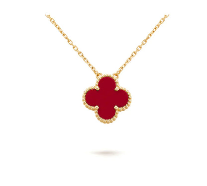 [⭐JeweliWhal]COLLIER FLEUR UNIQUE 15MM CORNALINE TRÈFLE