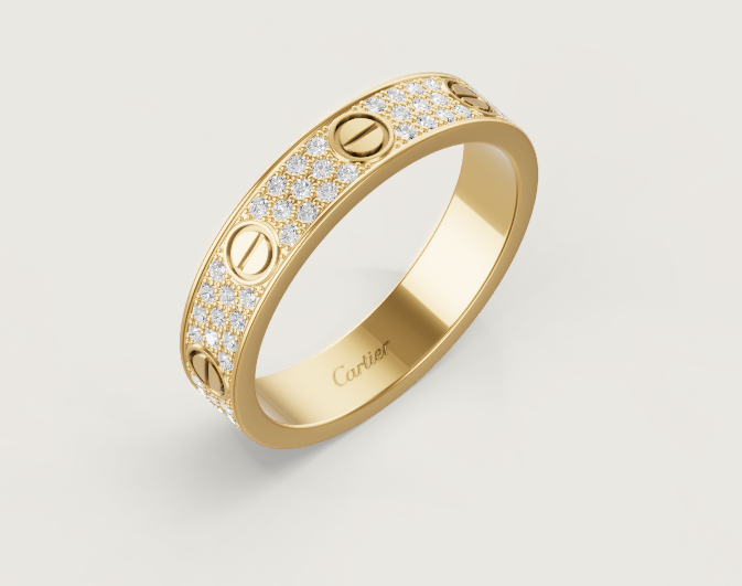 [⭐JeweliWhal]ANNEAU LOVE Bague entièrement sertie de diamants de 4 mm de large OR
