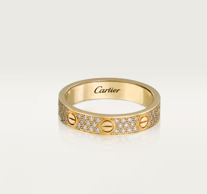 [⭐JeweliWhal]ANNEAU LOVE Bague entièrement sertie de diamants de 4 mm de large OR