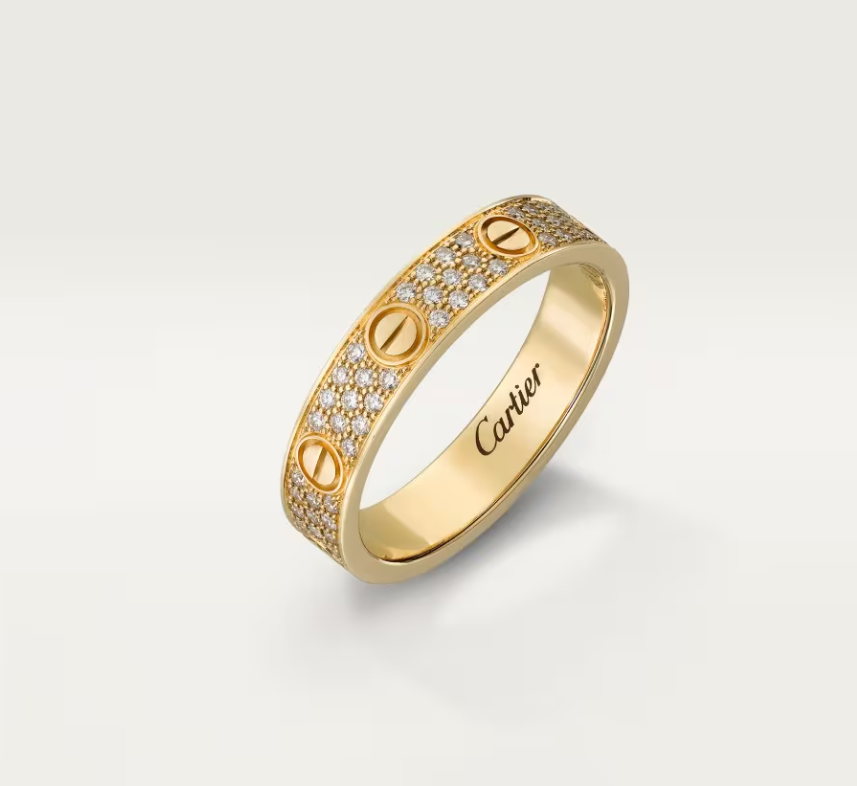 [⭐JeweliWhal]ANNEAU LOVE Bague entièrement sertie de diamants de 4 mm de large OR