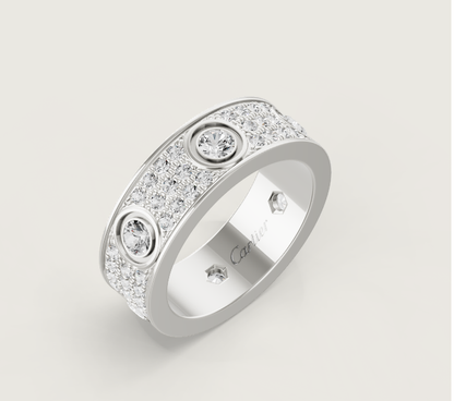 [⭐JeweliWhal]BAGUE LOVE 6.5MM Diamants entiers, 6 grands diamants Argent