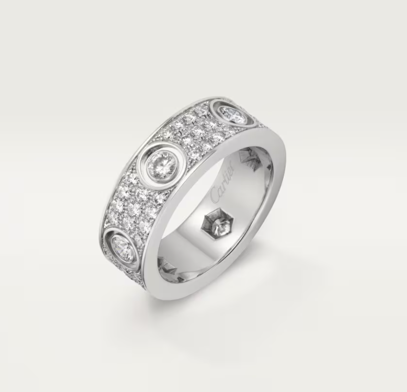 [⭐JeweliWhal]BAGUE LOVE 6.5MM Diamants entiers, 6 grands diamants Argent