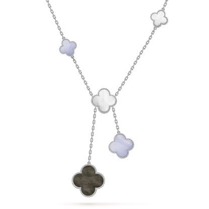 [⭐JeweliWhal]COLLIER TRÈFLE MOP CHALCEDOINE ARGENT 6 MOTIFS