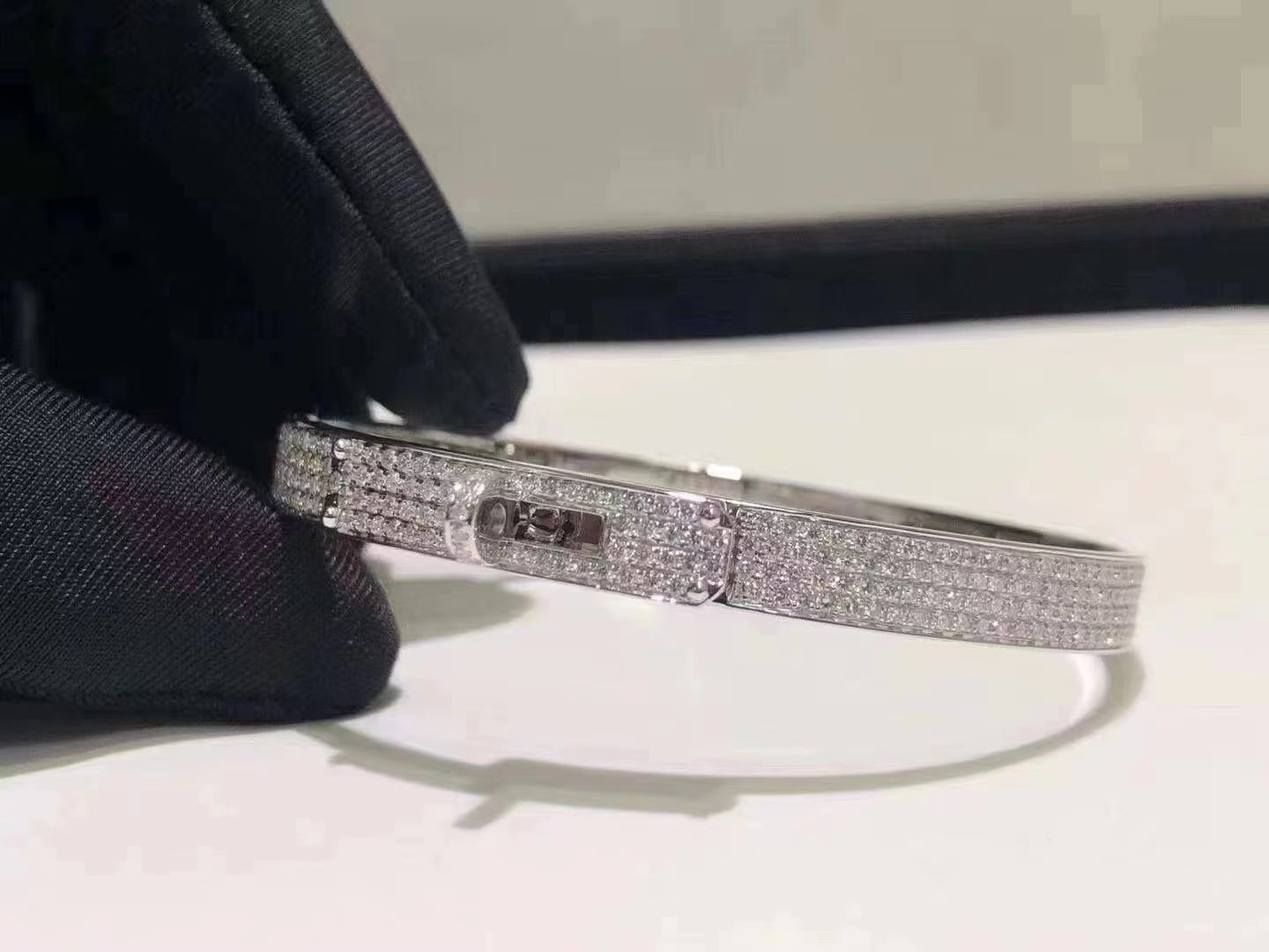 [⭐JeweliWhal]BRACELET HM KELLY EN ARGENT ET DIAMANTS ENTIÈREMENT PAVÉS