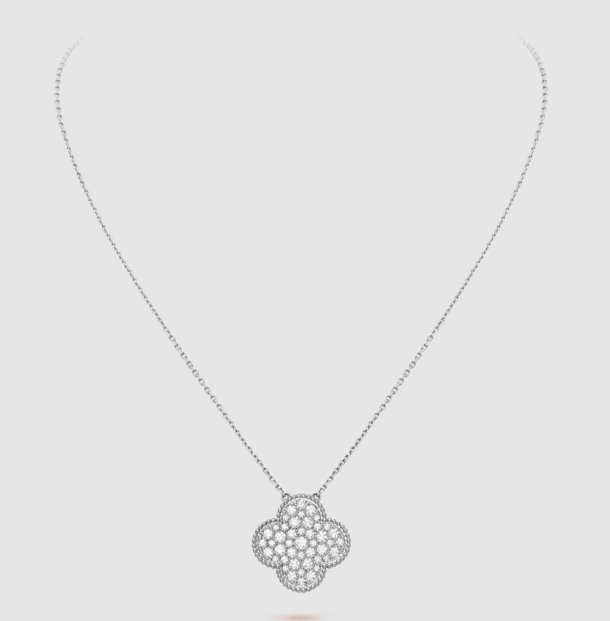 [⭐JeweliWhal]COLLIER EN ARGENT GRAND PENDENTIF TRÈFLE 25MM PAVÉ DE DIAMANTS