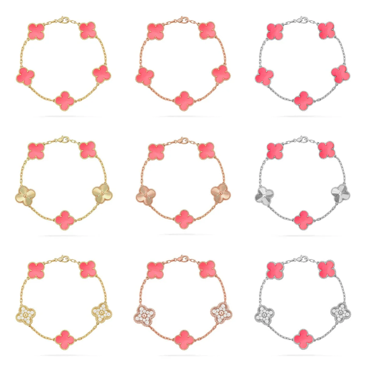 [⭐JeweliWhal] مجموعة سوار CLOVER 5 MOTIFS من عرق اللؤلؤ الوردي