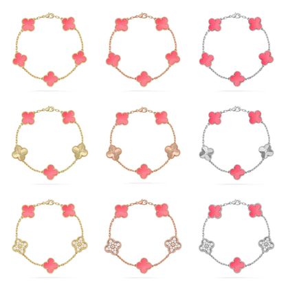 [⭐JeweliWhal] مجموعة سوار CLOVER 5 MOTIFS من عرق اللؤلؤ الوردي