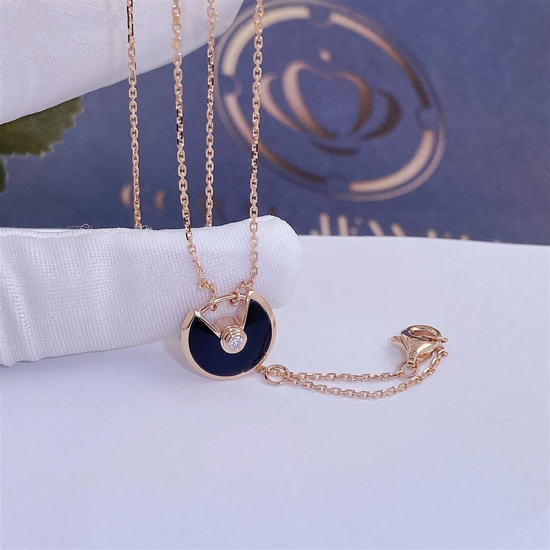 [⭐JeweliWhal]COLLIER AMULETTE ONYX OR ROSE