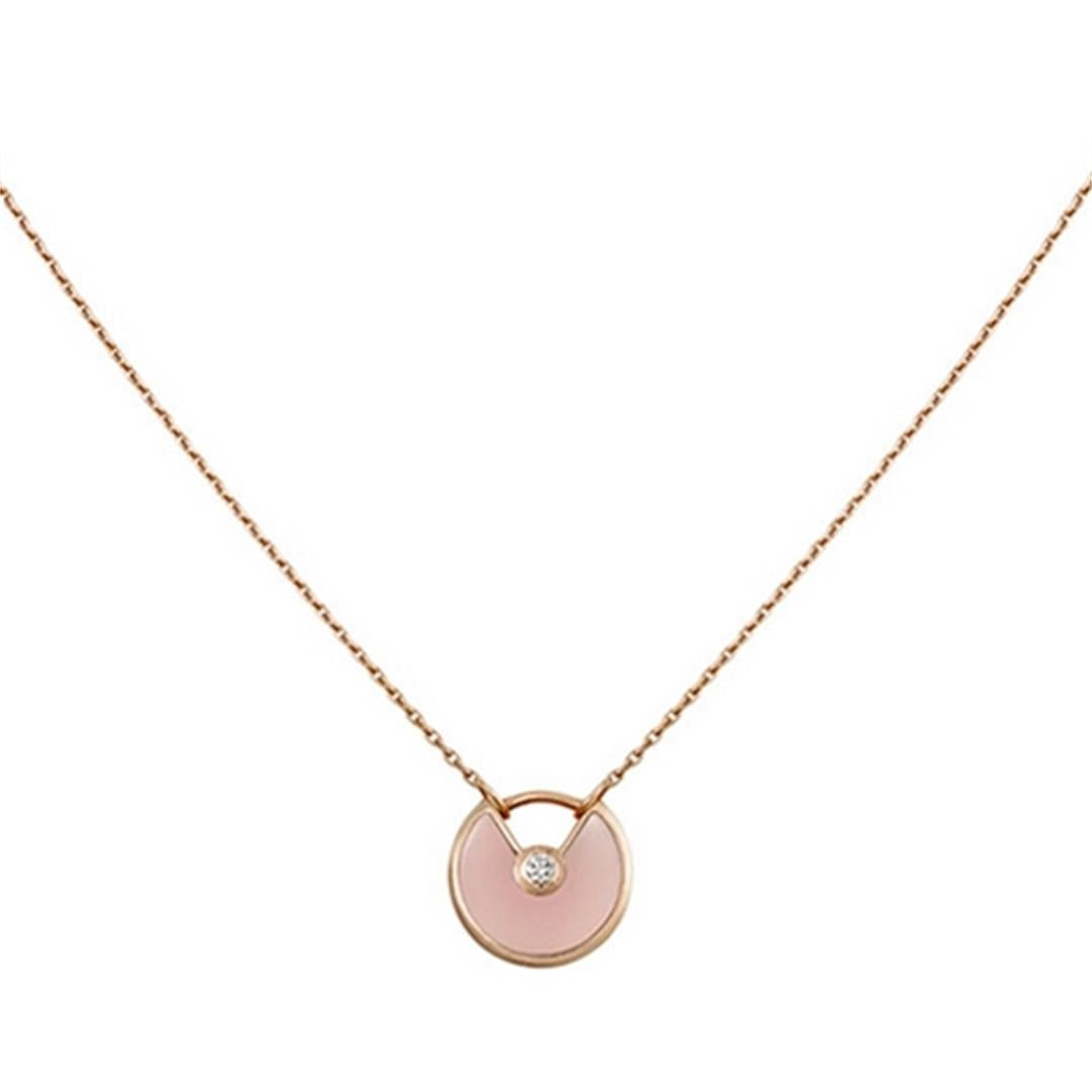 [⭐JeweliWhal]COLLIER AMULETTE NŒUD OR ROSE NACRE ROSE