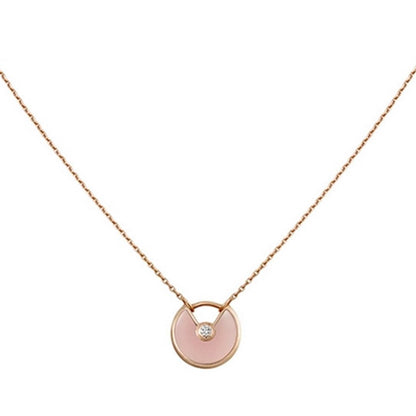 [⭐JeweliWhal]COLLIER AMULETTE NŒUD OR ROSE NACRE ROSE