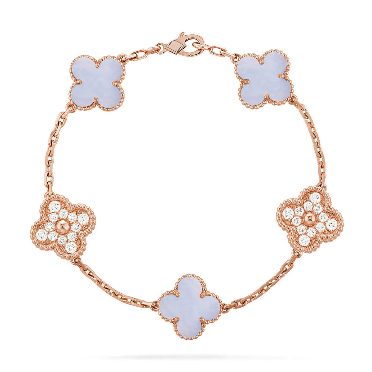 [⭐JeweliWhal] COLLECTION BRACELETS TRÈFLE 5 MOTIFS CHALCEDOINE VIOLETTE