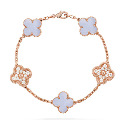 [⭐JeweliWhal] COLLECTION BRACELETS TRÈFLE 5 MOTIFS CHALCEDOINE VIOLETTE