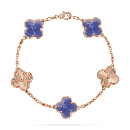 [⭐JeweliWhal]COLLECTION DE BRACELETS TRÈFLE 5 MOTIFS VEINES BLEUES
