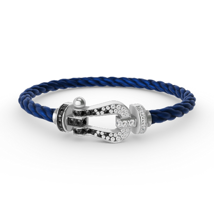 [⭐JeweliWhal]FORCE LARGE HORSESHOE BLACK WHITE DIAMOND BRACELET SILVER