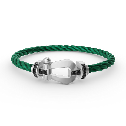 [⭐JeweliWhal]FORCE LARGE HORSESHOE BLACK DIAMOND BRACELET SILVER