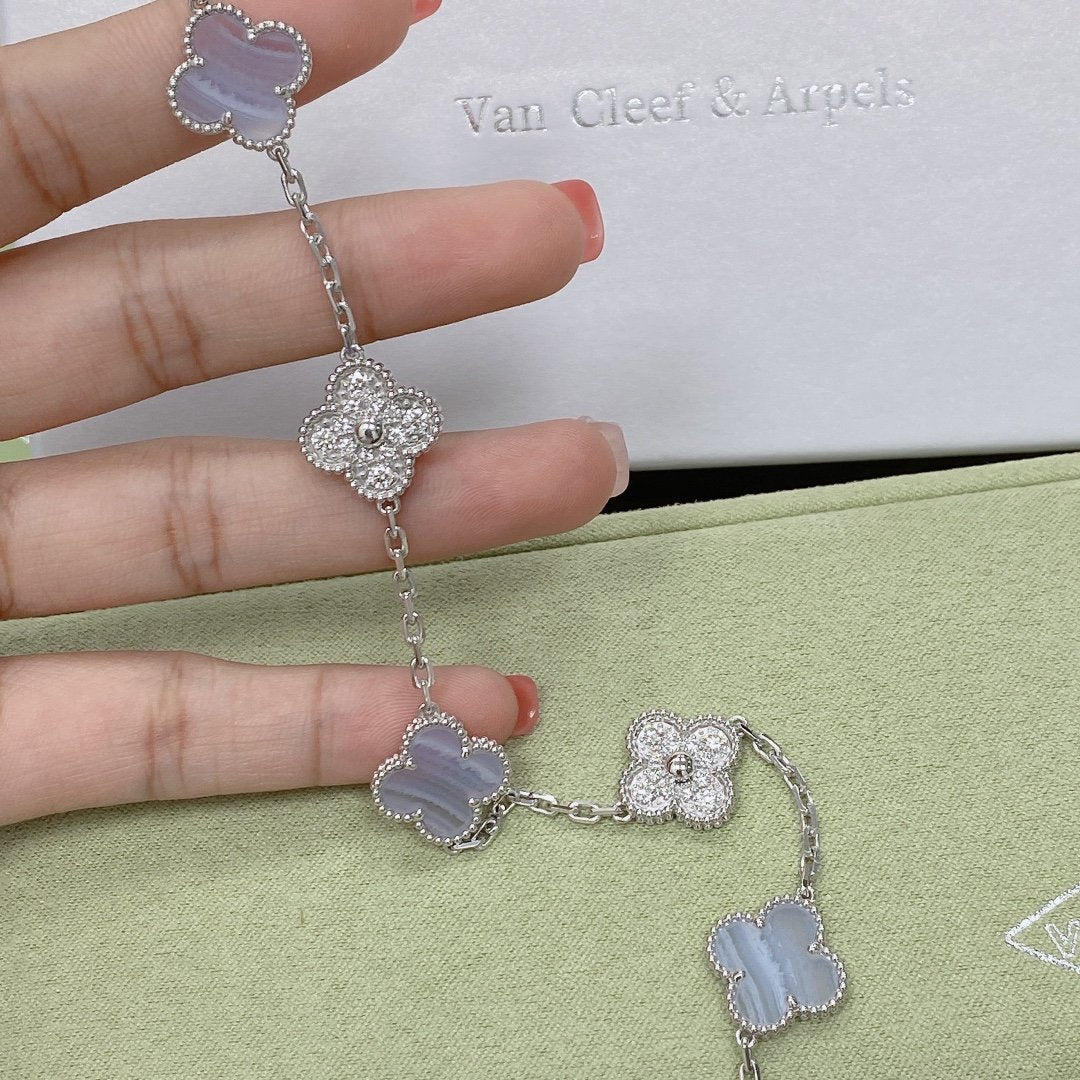 [⭐JeweliWhal] COLLECTION BRACELETS TRÈFLE 5 MOTIFS CHALCEDOINE VIOLETTE