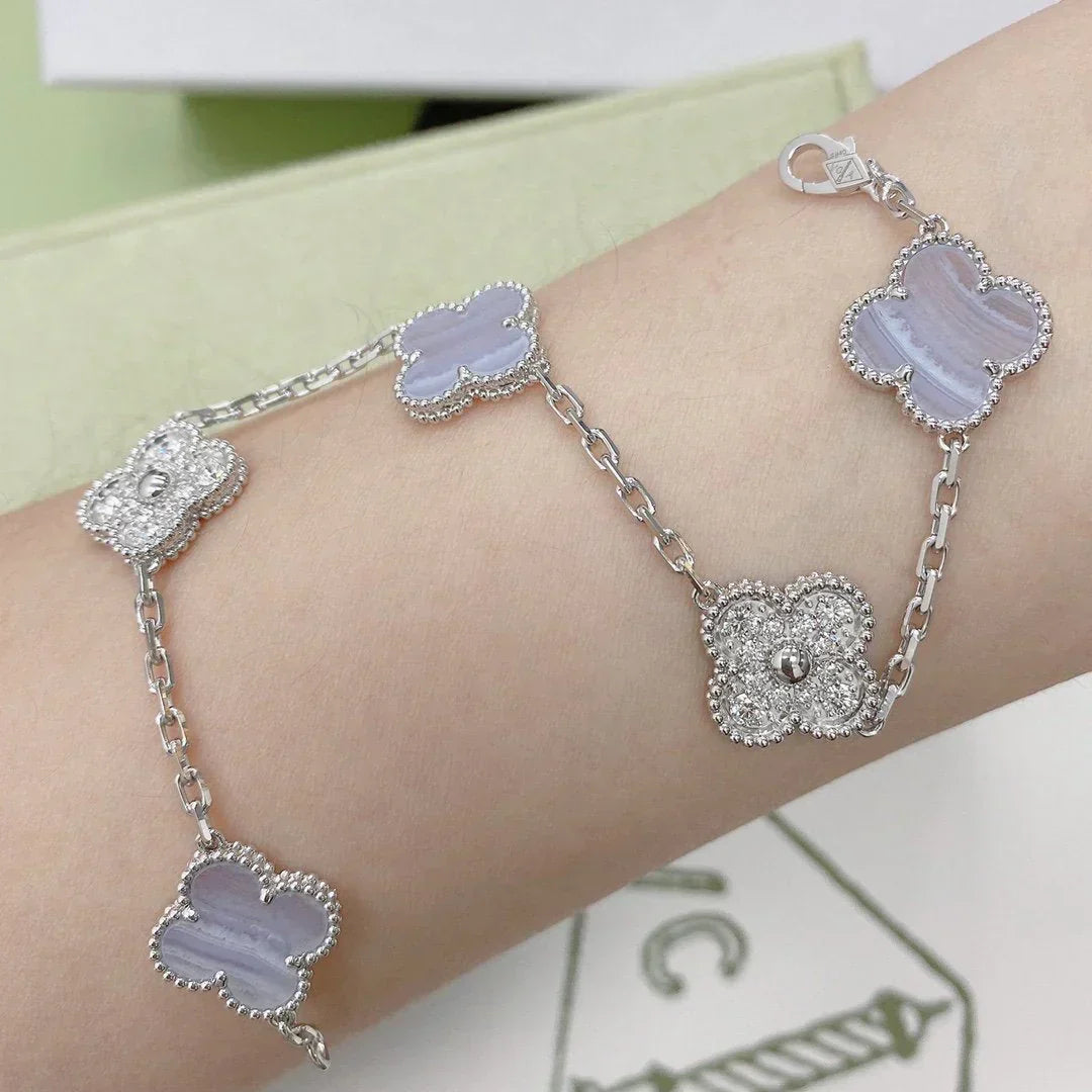 [⭐JeweliWhal] COLLECTION BRACELETS TRÈFLE 5 MOTIFS CHALCEDOINE VIOLETTE