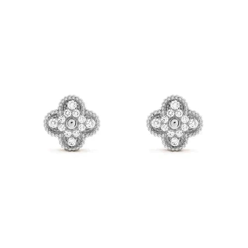 [⭐JeweliWhal]CLOVER 1 MOTIFS DIAMOND STUD EARRINGS SILVER