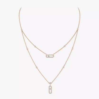 [⭐JeweliWhal]2 Rows Rose Gold Diamond Pave_ Necklace Move Uno