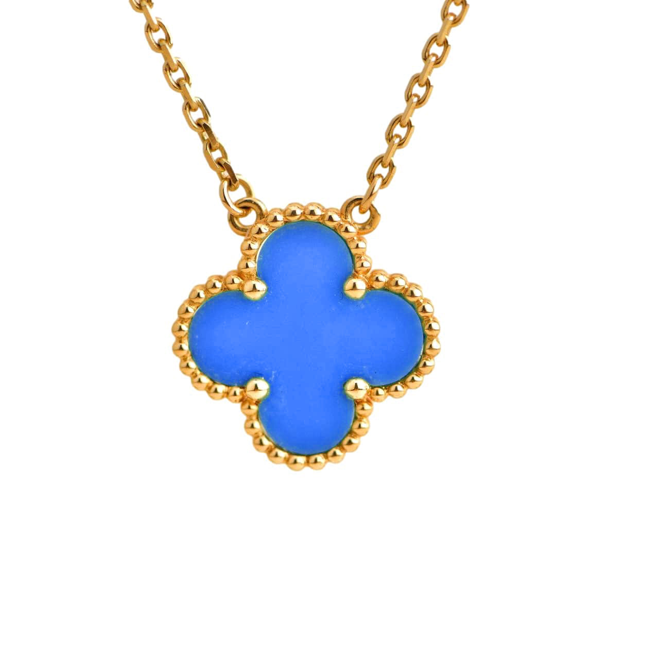 [⭐JeweliWhal]COLLIER AGATE BLEUE 15MM TRÈFLE