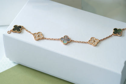 [⭐JeweliWhal] COLLECTION BRACELETS TRÈFLE 5 MOTIFS EN NACRE GRISE