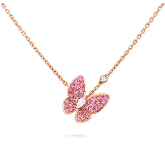 [⭐JeweliWhal]COLLIER EN OR ROSE PAPILLON DIAMANT ROUGE