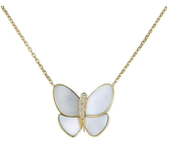 [⭐JeweliWhal]COLLIER PAPILLON EN OR NACRE ET DIAMANTS