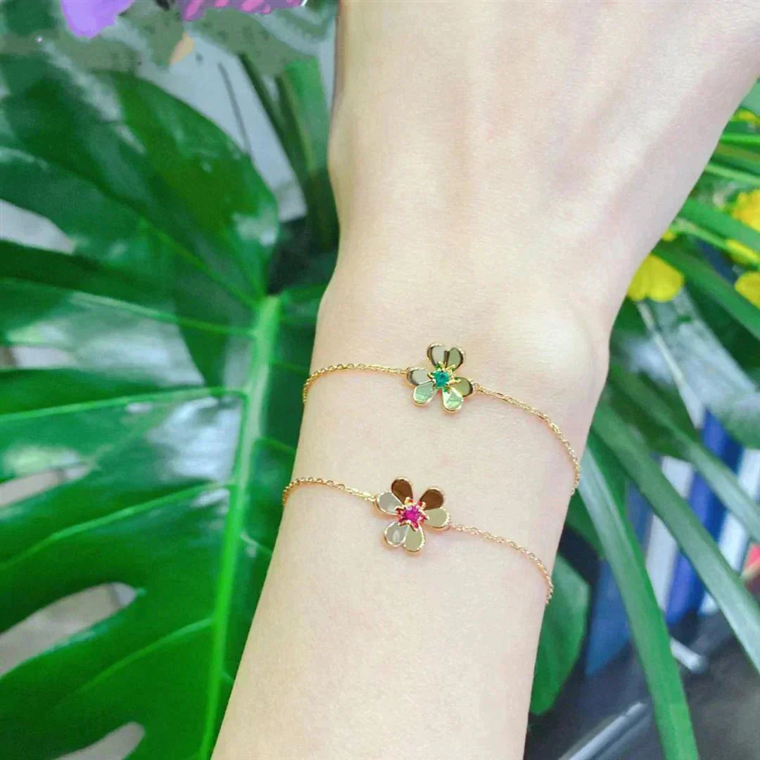 [⭐JeweliWhal]BRACELET FRIVOLE FLEUR OR MALACHITE ROSE