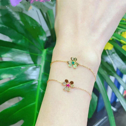 [⭐JeweliWhal]BRACELET FRIVOLE FLEUR OR MALACHITE ROSE