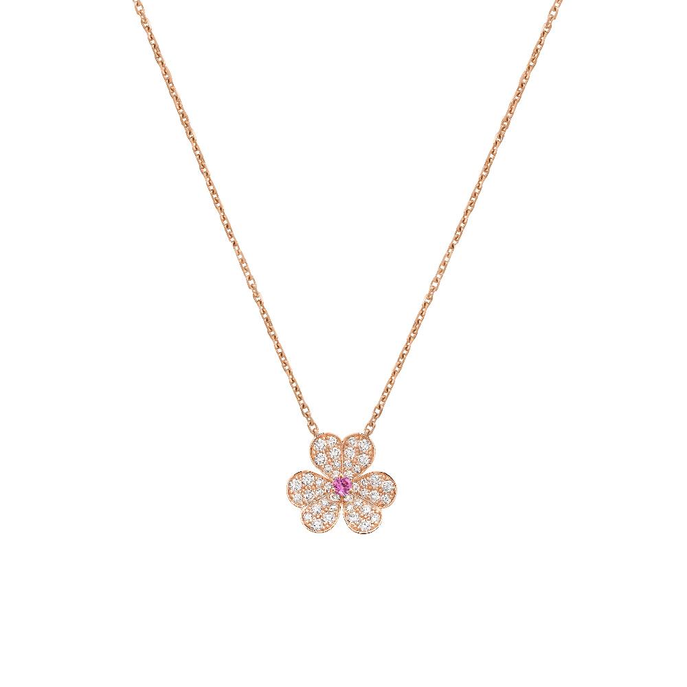 [⭐JeweliWhal]COLLIER FLEUR DIAMANT OR ROSE FRIVOLE