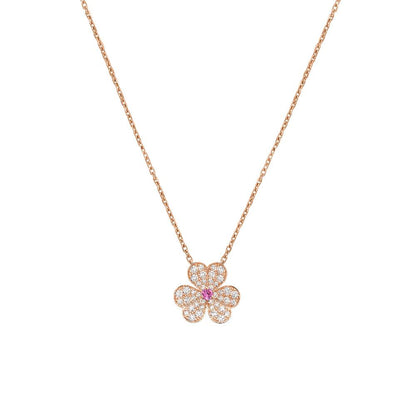 [⭐JeweliWhal]COLLIER FLEUR DIAMANT OR ROSE FRIVOLE