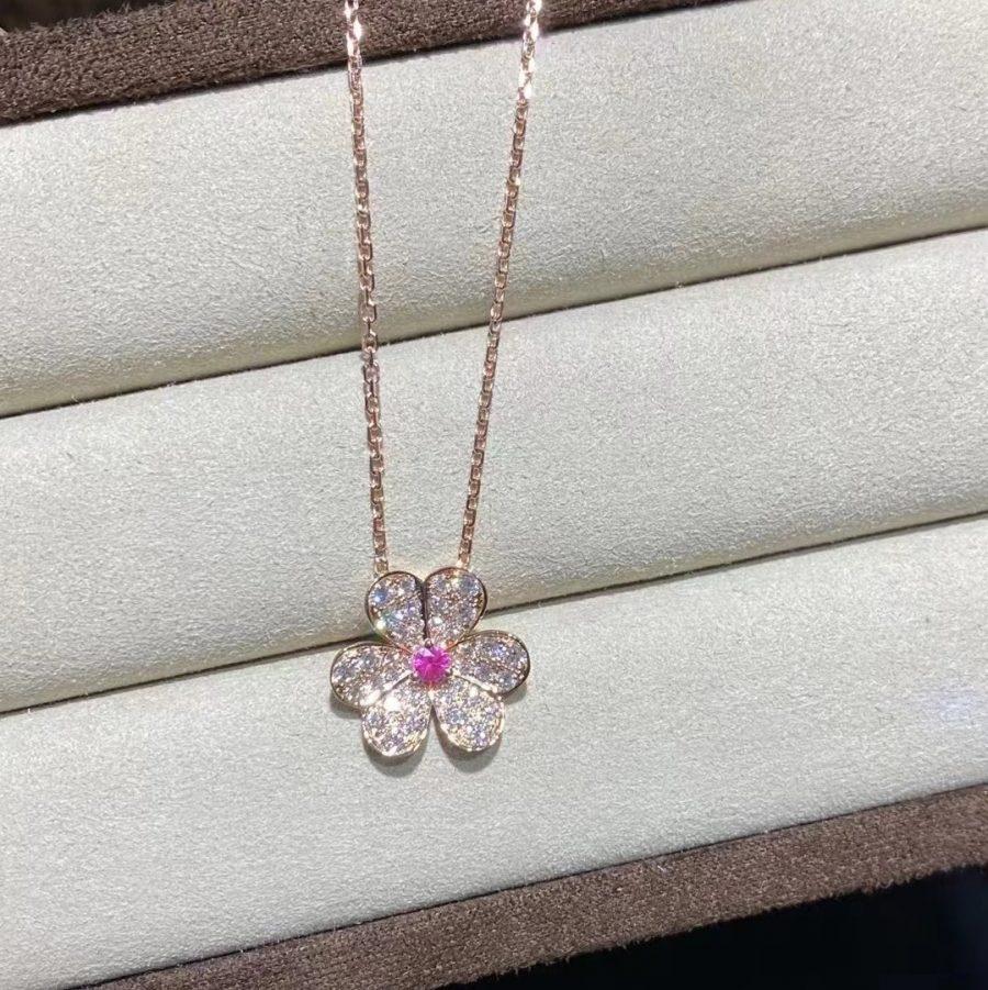 [⭐JeweliWhal]COLLIER FLEUR DIAMANT OR ROSE FRIVOLE