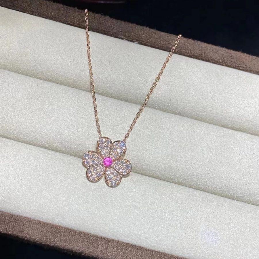 [⭐JeweliWhal]COLLIER FLEUR DIAMANT OR ROSE FRIVOLE