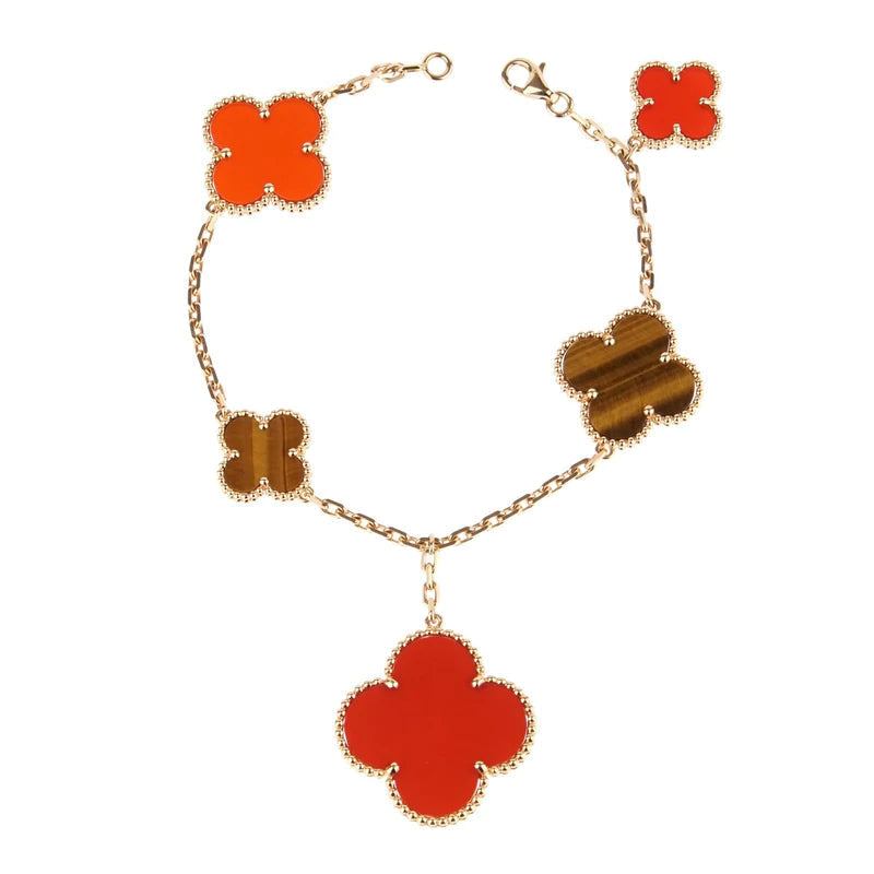 [⭐JeweliWhal]BRACELET CLOVER 5 MOTIFS CORNALINE ŒIL DE TIGRE