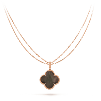 [⭐JeweliWhal]COLLIER GRAND TRÈFLE 25MM OR NACRE FONCÉE CLOVER