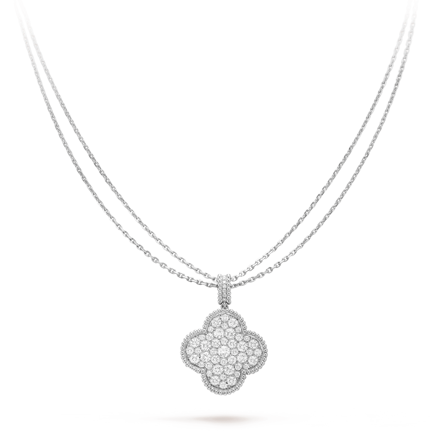 [⭐JeweliWhal]COLLIER GRAND TRÈFLE 25 MM ARGENT ENTIÈREMENT SERTI DE DIAMANTS