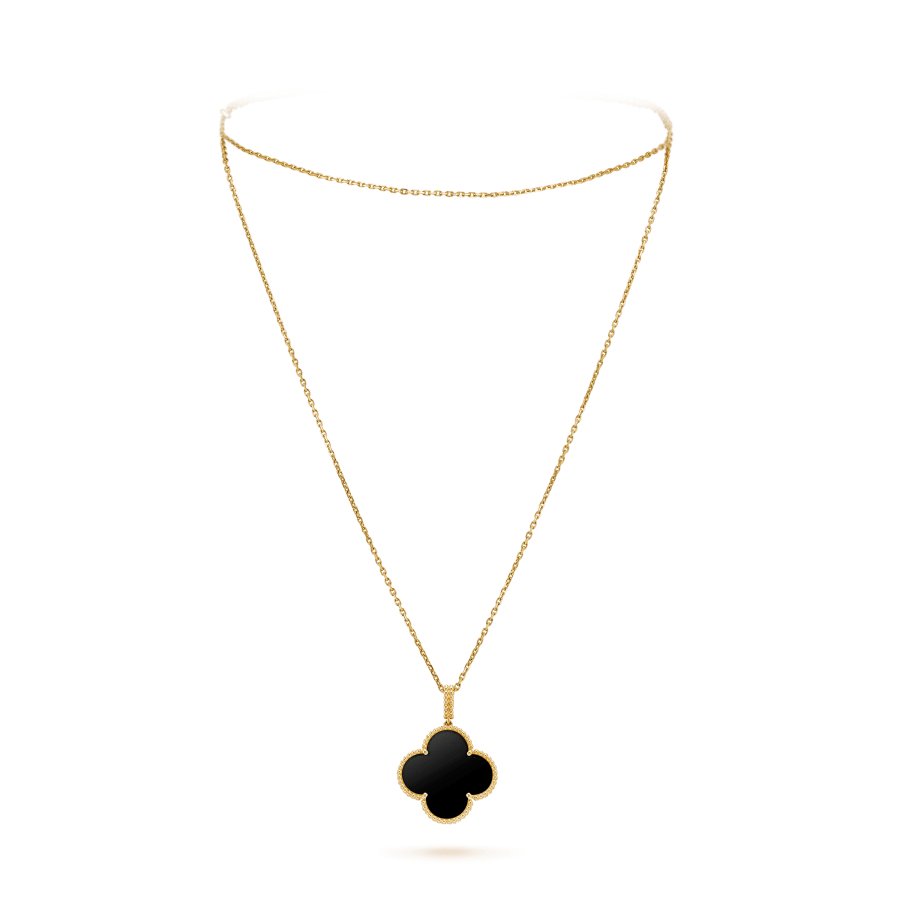 [⭐JeweliWhal]COLLIER TRÈFLE 25MM ONYX PLAQUÉ OR GRAND TRÈFLE